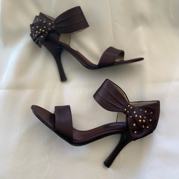 🤎HP🤎 NWT Women’s Nina Clova Luster Satin Bow Embellished Heels Size 9 Brown Prom - Picture 4 of 9